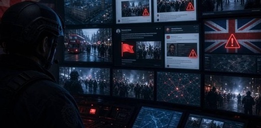 Un policía monitorizando las redes sociales en Reino Unido